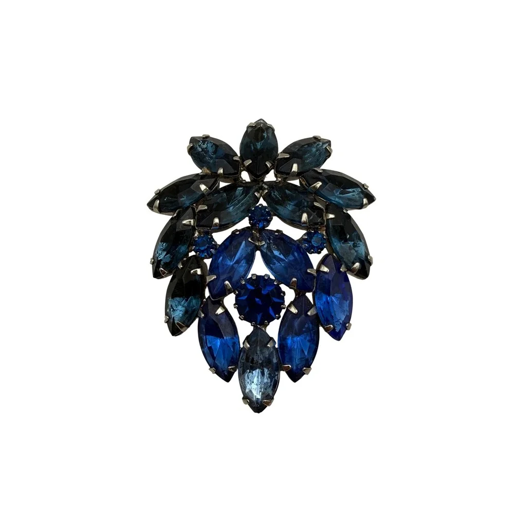 Juliana Blue Rhinestone Brooch Silver Tone Marquise Cobalt Cluster‎ Pin Dripping